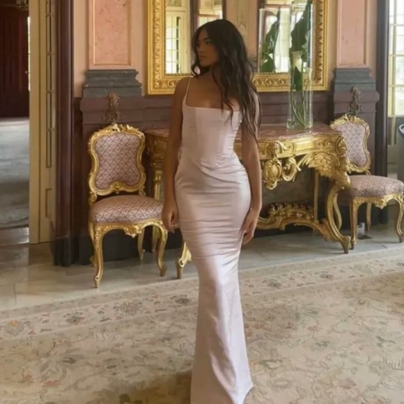 HOUSE OF CB 'Olivette' Crystal Satin Corset Maxi Dress/Size M NWOT - Picture 2 of 16